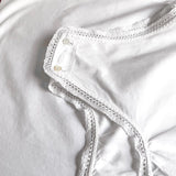 Antique White Cotton Chemise with Shell Buttons and Crochet Lace Trim - hurdyburdy vintage