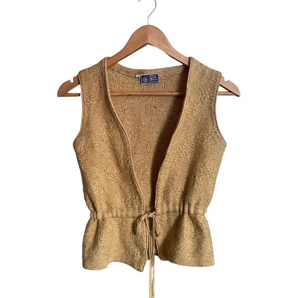 1970’s Knitted Waistcoat or Vest with Tie Waist - hurdyburdy vintage