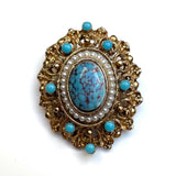 1960s Turquoise and Pearl Brooch