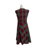 Rear view of a plaid vintage 90s Laura Ashley dress on a mannequin against a white background