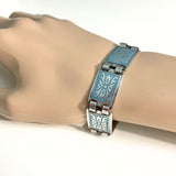 vintage-scandinavian-norwegian-panel-bracelet in blue and silver at hurdyburdy vintage jewellery shop