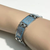 vintage-scandinavian-norwegian-panel-bracelet in blue and silver at hurdyburdy vintage jewellery shop