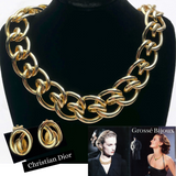 Gold Plated 1980s Christian Dior Earrings with Grossé Statement Necklace