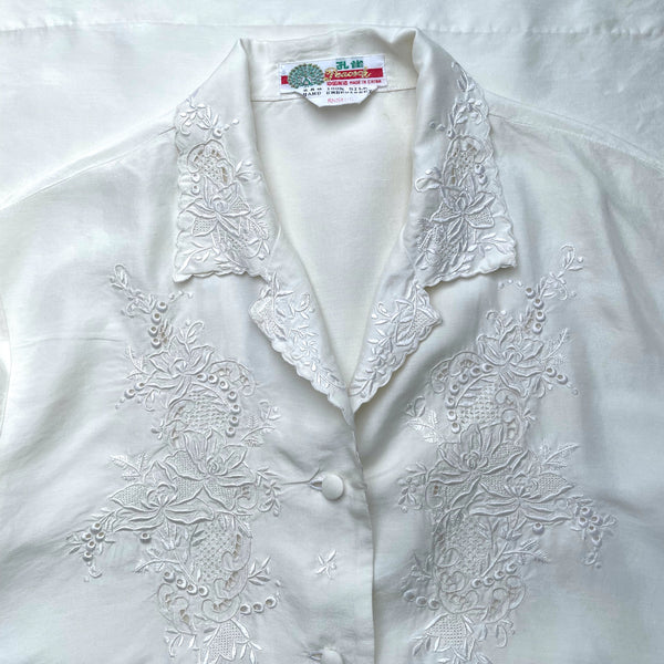 Vintage Hand Embroidered Silk Blouse - hurdyburdy vintage