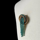 1960s Turquoise & Gold Mesh Waterfall Brooch