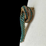 1960s Turquoise & Gold Mesh Waterfall Brooch