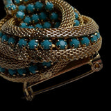 1960s Turquoise & Gold Mesh Waterfall Brooch