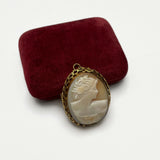1940s Shell Cameo Brooch of Woman with Flower in Hair
