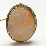 1940s Shell Cameo Brooch of Woman with Flower in Hair