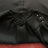 1950's Sheer Black Trevira Blouse With Glass Buttons