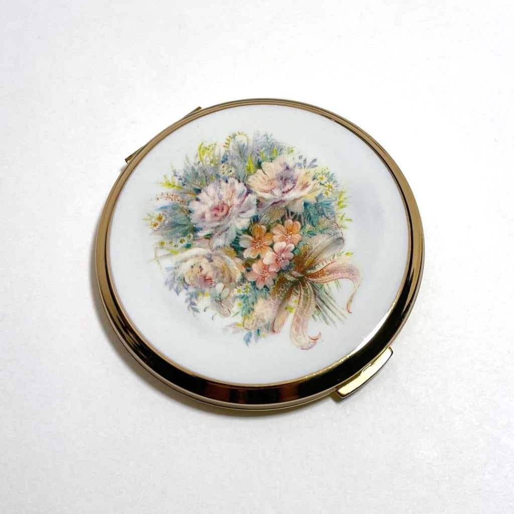 Stratton England Floral Compact Mirror Vintage Designer Accessory