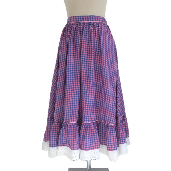 1970s Gingham Prairie Skirt - hurdyburdy vintage