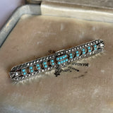 1930s Silver Art Deco Marcasite and Turquoise Brooch with Swedish Hallmarks at hurdyburdy vintage shop