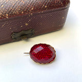 Petite Rare Antique Garnet Red Reflective Pressed Glass Brooch  at hurdyburdy vintage shop