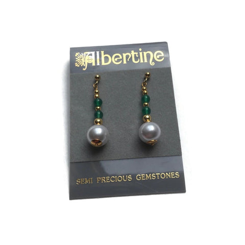1980's Unused Green Agate Earrings at hurdyburdy vintage