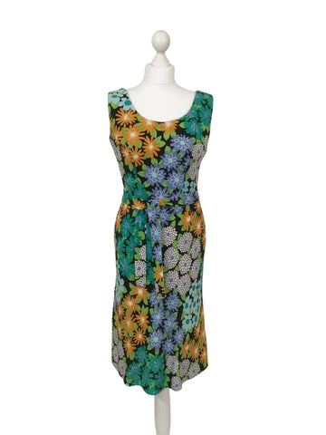 1970's Floral Print Sleeveless Dress - hurdyburdy vintage