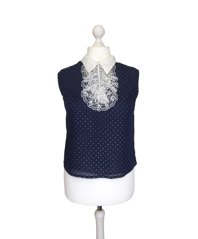 1960's Blue Ruffle Blouse With Polka Dots