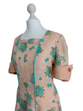 1940's Style Peach & Aqua Day Dress - hurdyburdy vintage