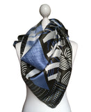 Italian Tie Rack scarf with panels of blue skies. hurdyburdy vintage