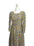 Yellow Abstract Print Midi Dress - hurdyburdy vintage