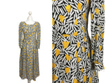 Yellow Abstract Print Midi Dress - hurdyburdy vintage