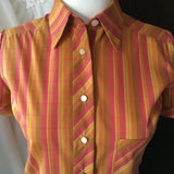 1970's Terracotta Stripe Blouse With MOP Shell Buttons at hurdyburdy vintage
