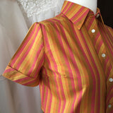 1970's Terracotta Stripe Blouse With MOP Shell Buttons at hurdyburdy vintage
