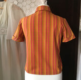 1970's Terracotta Stripe Blouse With MOP Shell Buttons at hurdyburdy vintage