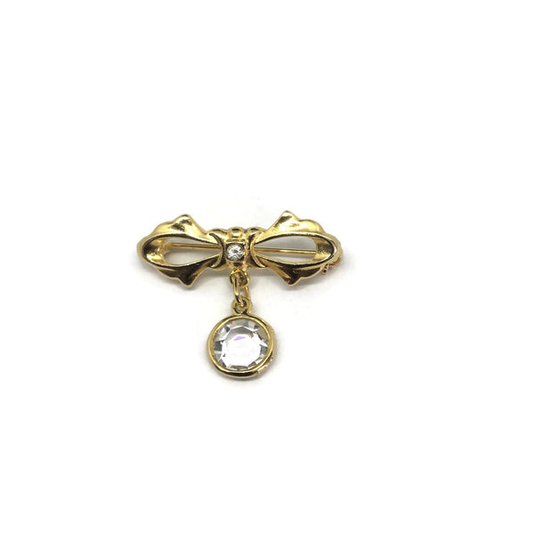Vintage bow brooch with a sparkling crystal droplet. at hurdyburdy online vintage shop