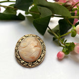 1960's Carved Shell Cameo Brooch or Pendant of a Woman in Profile at hurdyburdy vintage
