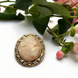 1960's Carved Shell Cameo Brooch or Pendant of a Woman in Profile at hurdyburdy vintage